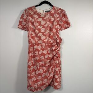 Emily & Fin Size S Womens Beige Red Short Sleeve Wrap Dress - EUC
